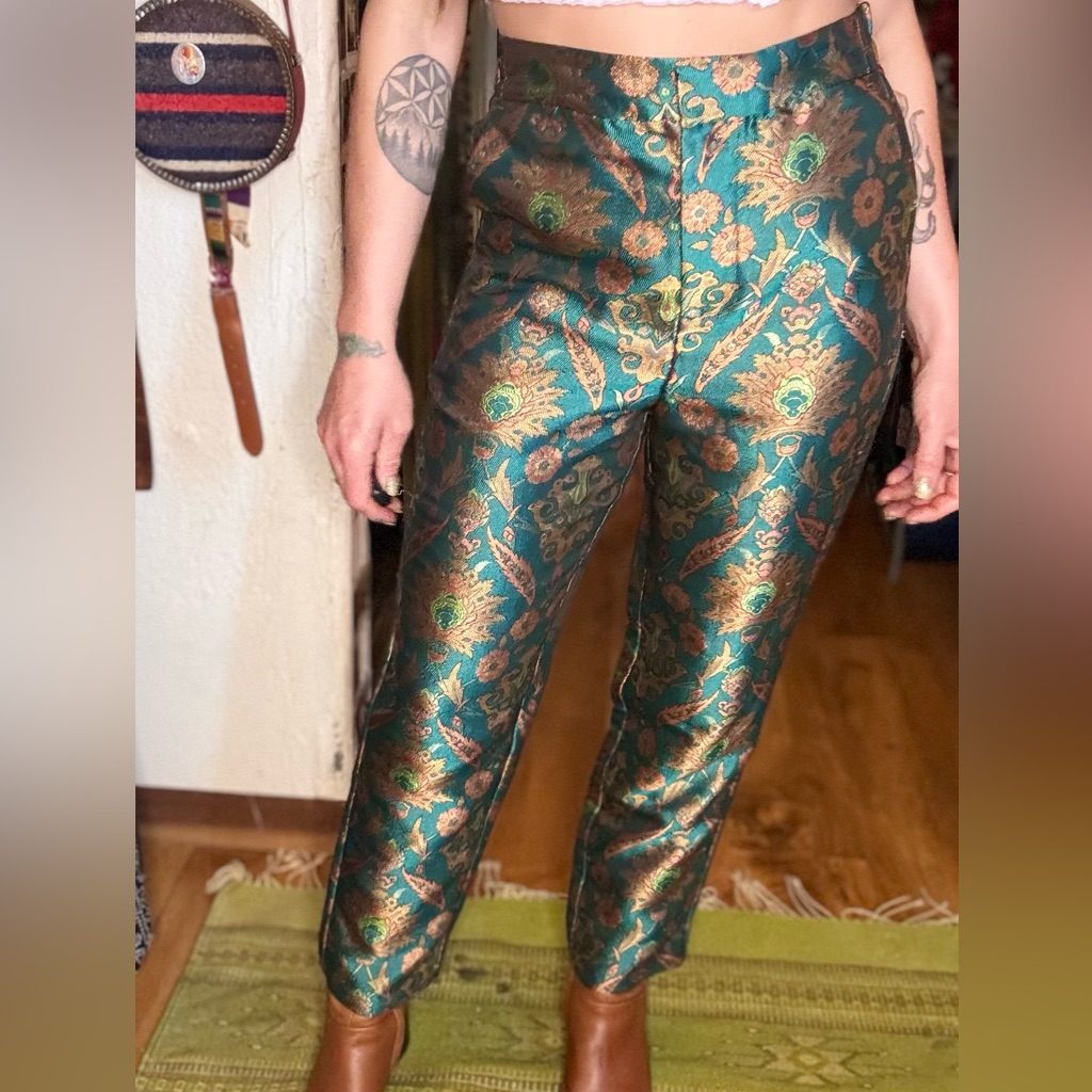 Turquoise And Gold Maeve By Anthropologie Pants Slacks Cropped Ankle Business